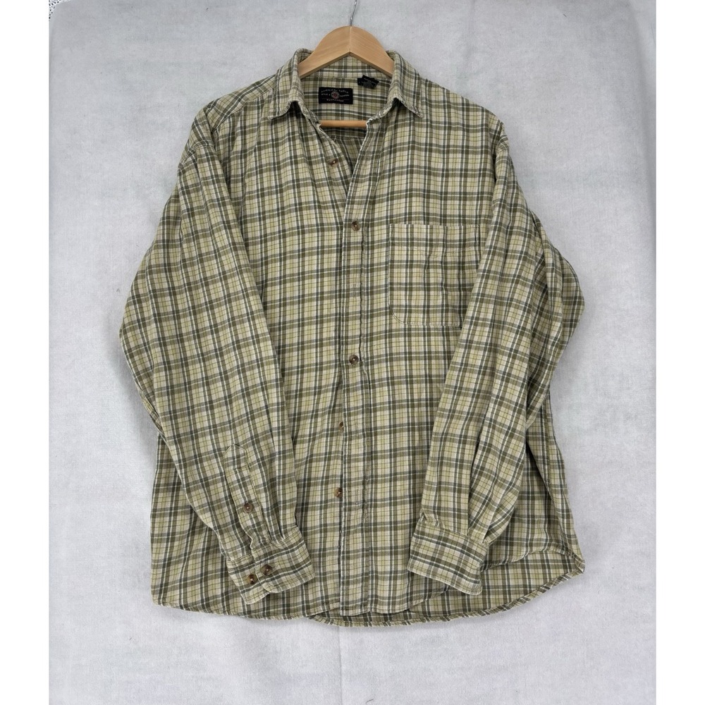 American Eagle Long Sleeve Shirt Mens L Yellow Green Black Check Button Up
